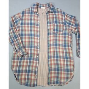 CP Shades Plaid Shirt Womens Small Blue Pink Cotton Button Up Tunic Boho